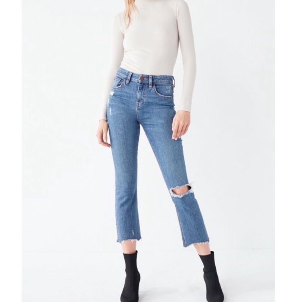 UO BDG Kick Flare High Rise Crop Distressed Jeans